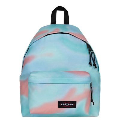 Sac à dos Eastpak B0W en bleu, rose et blanc avec poche frontale zippée