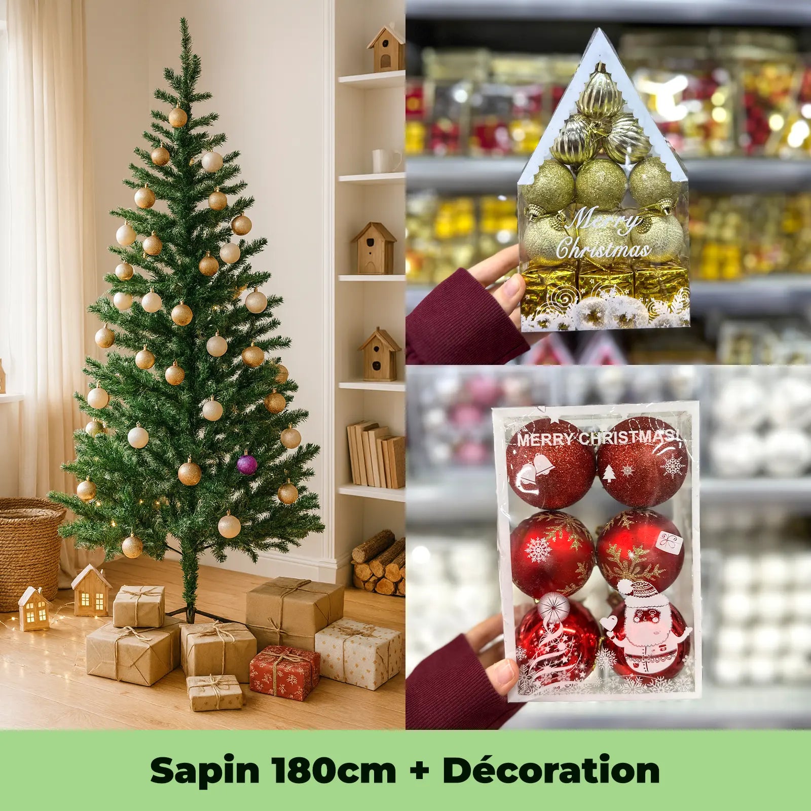Pack Sapin 180cm – Doré & Rouge (Décoration Incluse) - Librairie Oxford City