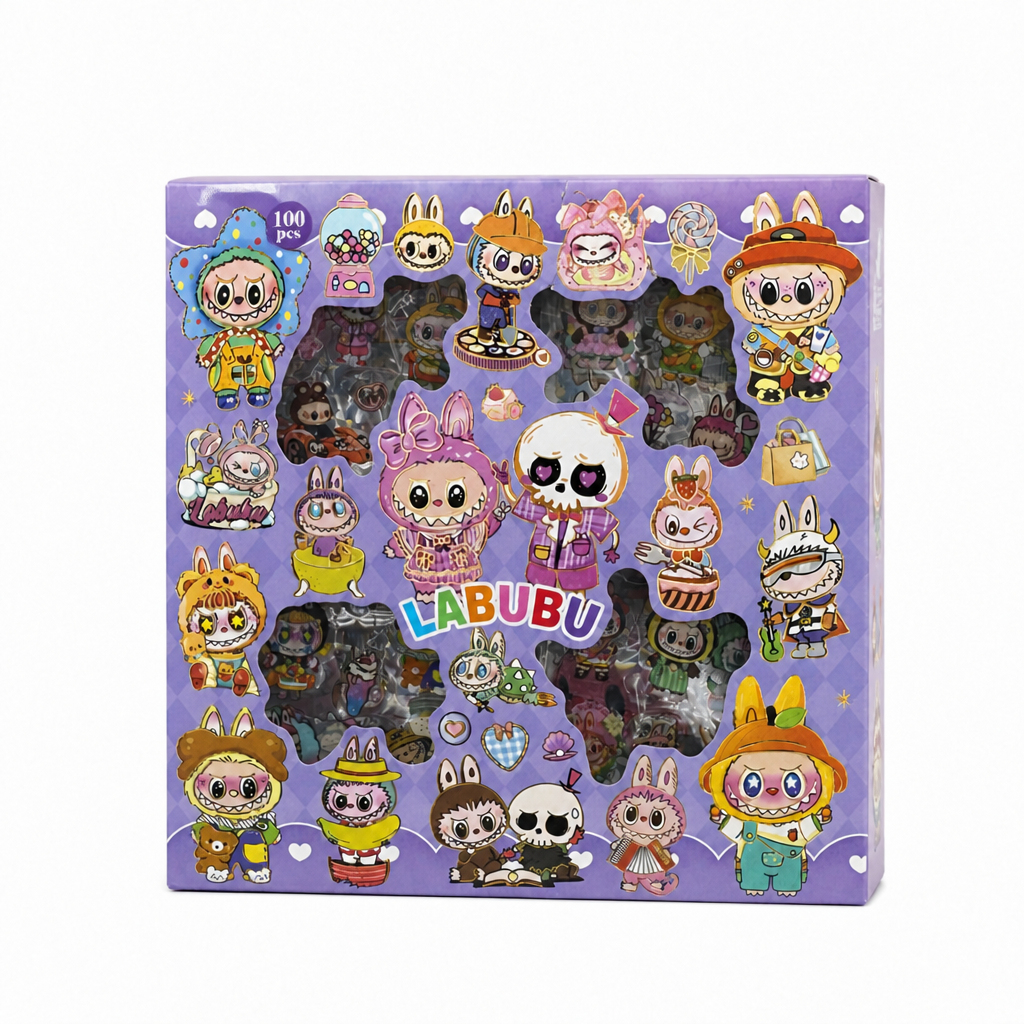 Ct de 100 Stickers Transparents — Personnages Labubu & Pingu - Librairie Oxford City