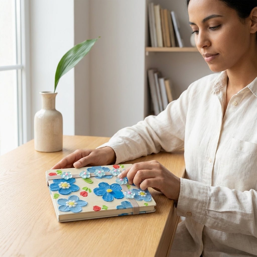 Notebook A5 Fantaisie – Couverture Décorative & Fermeture Élastique avec Breloques | Modèles Assortis - Librairie Oxford City