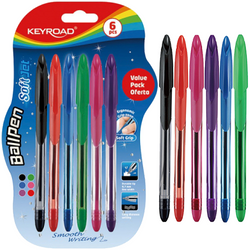 Stylo bille KEYROAD Soft Jet, 0,7 mm, lot de 6, blister, couleurs assorties - Librairie Oxford City