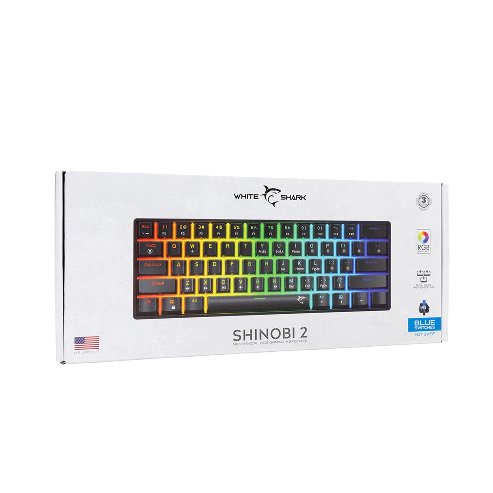 Clavier Mécanique RGB Shinobi - 2 Black White Shark - Librairie Oxford City