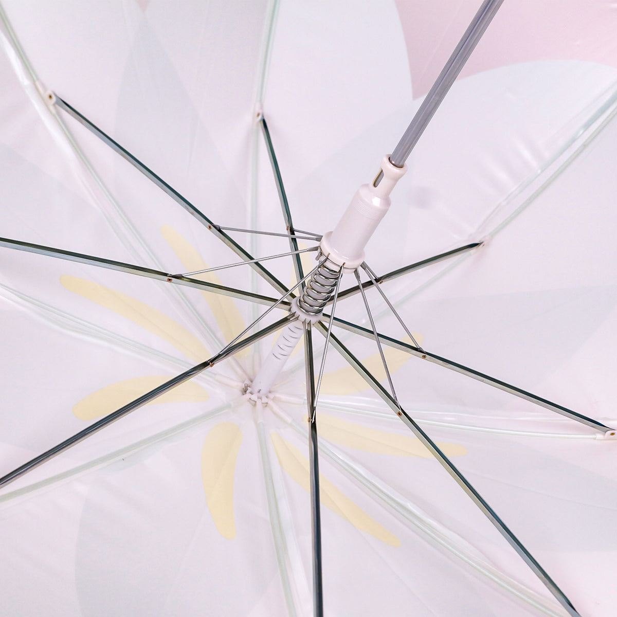 Parapluie Transparent à Motif Floral — Blanc, Jaune & Bleu