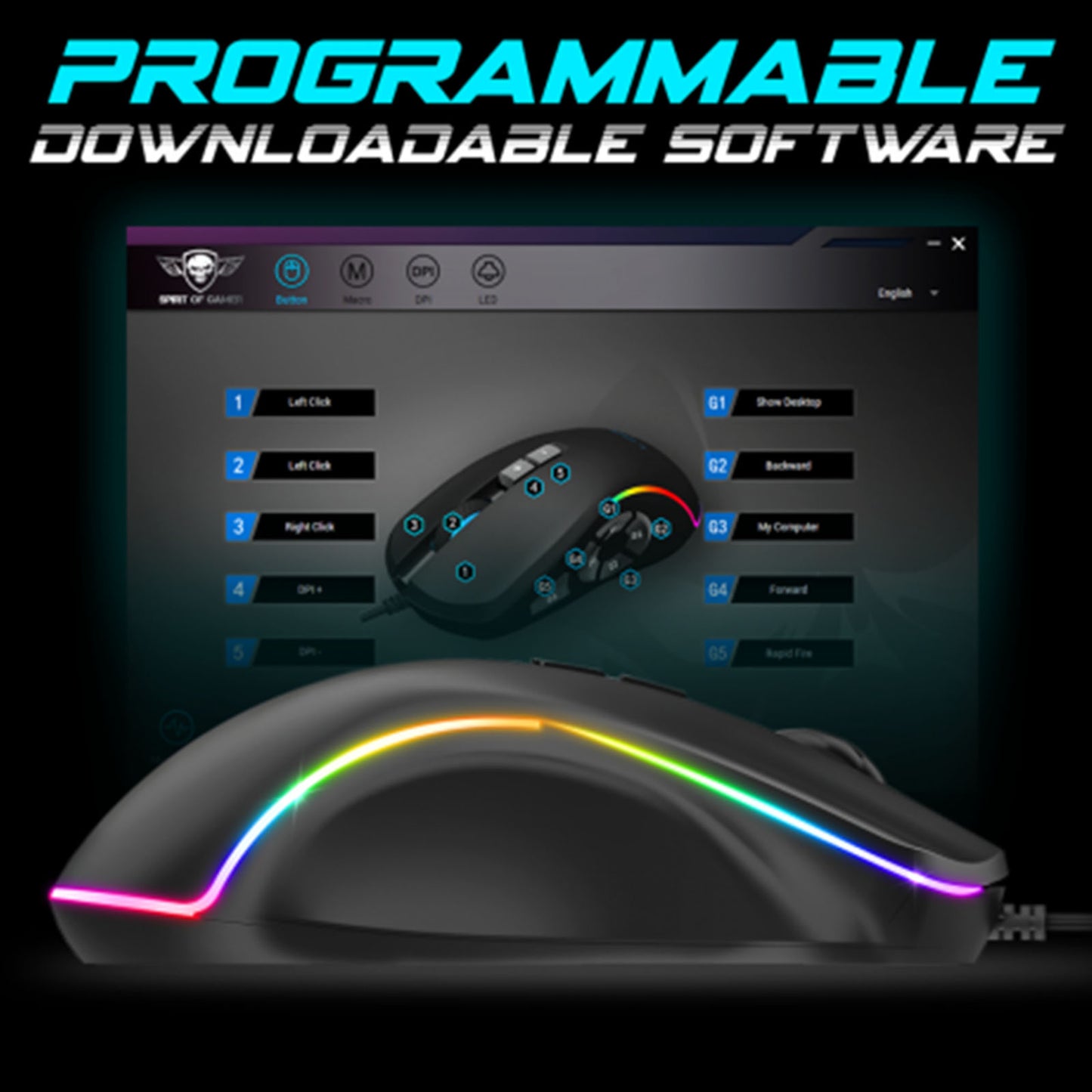 Souris filaire - Gaming - ELITE - M30 - LED - Personnalisable - Boutons programmables - Spirit of gamer - Librairie Oxford City