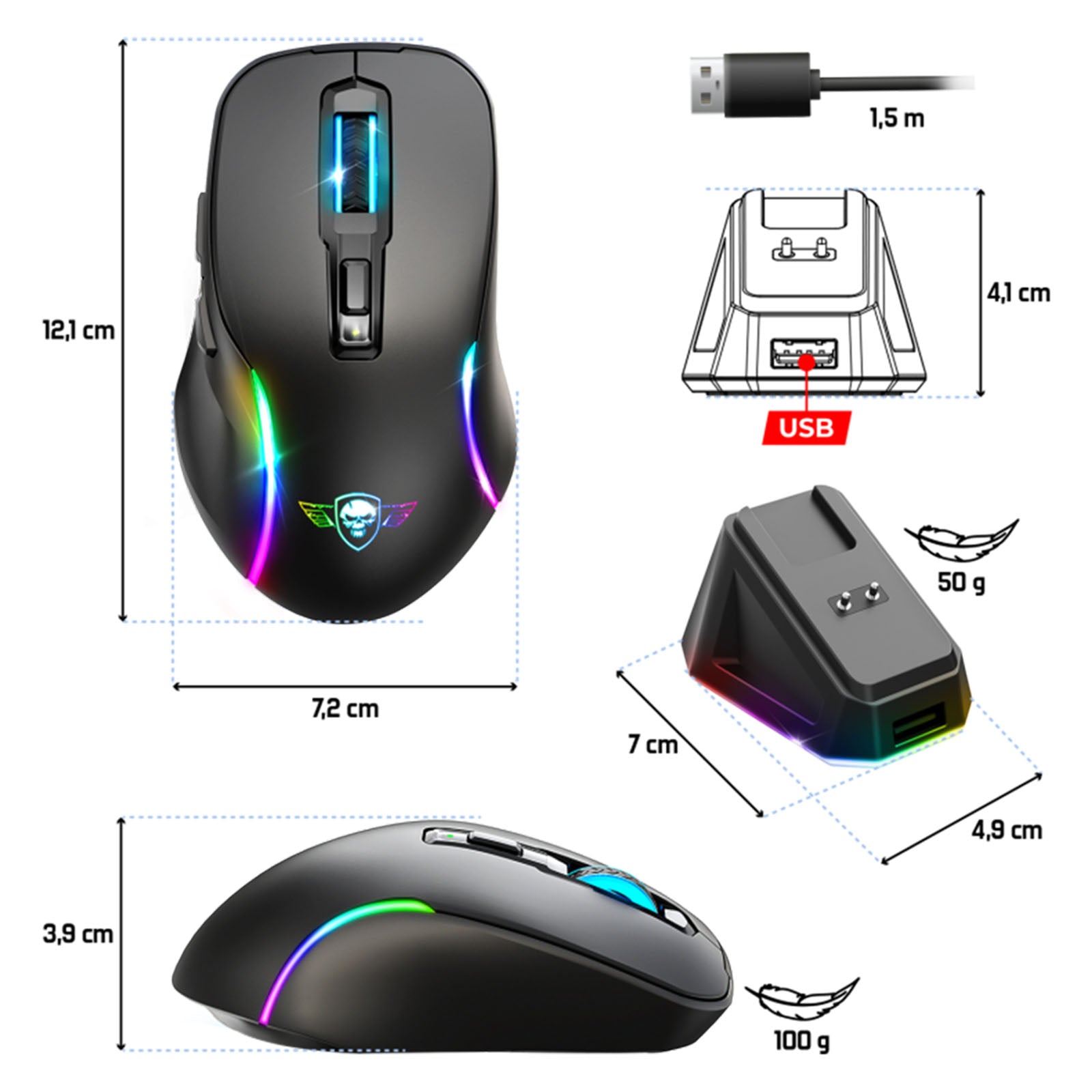 Souris de Jeu Sans Fil Elite M50 Dark RGB - Librairie Oxford City