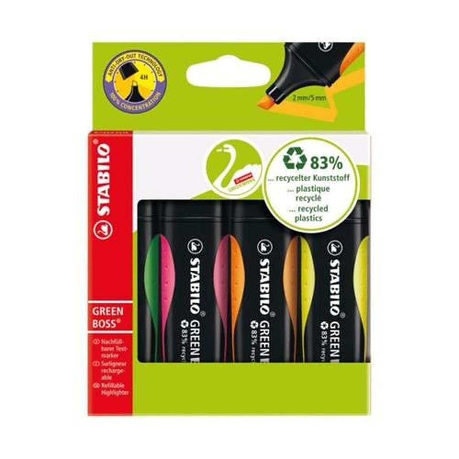 Ensemble 4 STABILO Green Boss - Fluo - Librairie Oxford City