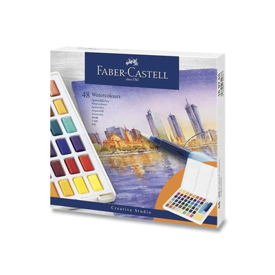 Ensemble de 48 aquarelles en casseroles | Faber - Castell 🎨🖌️ - Librairie Oxford City
