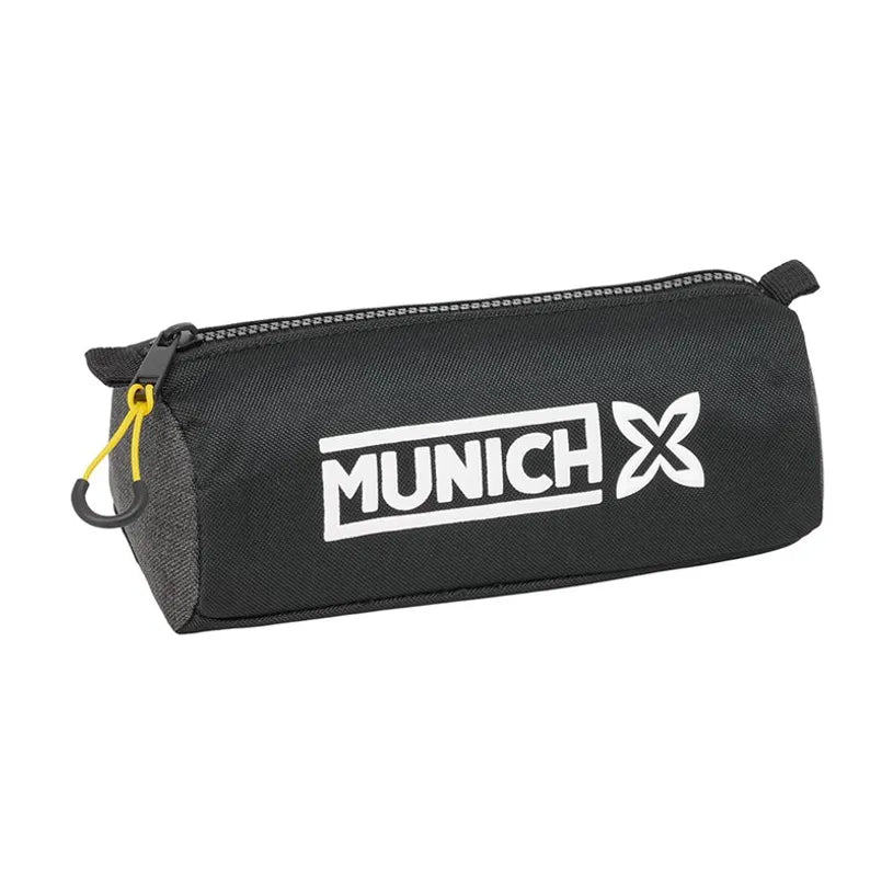 Trousse Munich noir gris jaune avec fermeture éclair et anneau de suspension