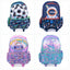 Sac à dos trolley enfant motif football bleu avec roulettes et poche frontale