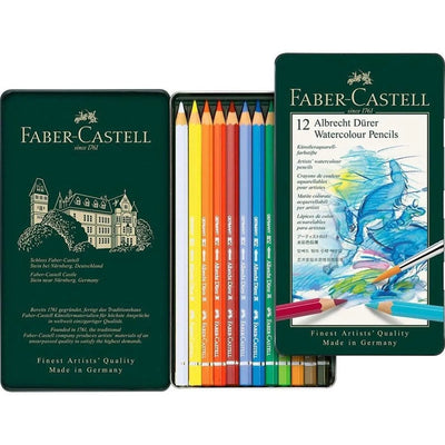 Faber - Castell, Watercolor Colored Pencils In A Metal Box, 12 Pieces - Librairie Oxford City