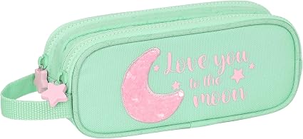 Trousse scolaire Blackfit8 2 compartiments vert et rose avec fermeture éclair