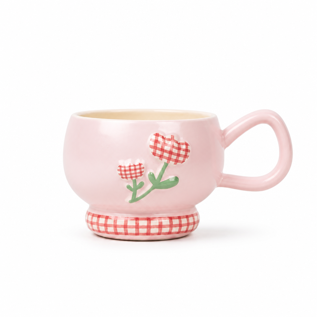 Mug Fleur Vichy – Céramique à Pied