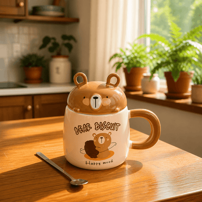 Mug Ourson avec Couvercle et Cuillère – Céramique Bear Biscuit - Librairie Oxford City