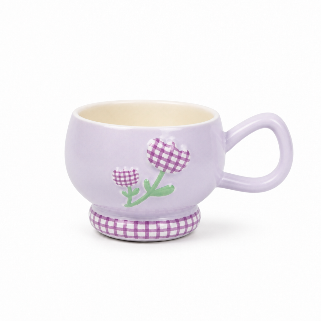Mug Fleur Vichy – Céramique à Pied