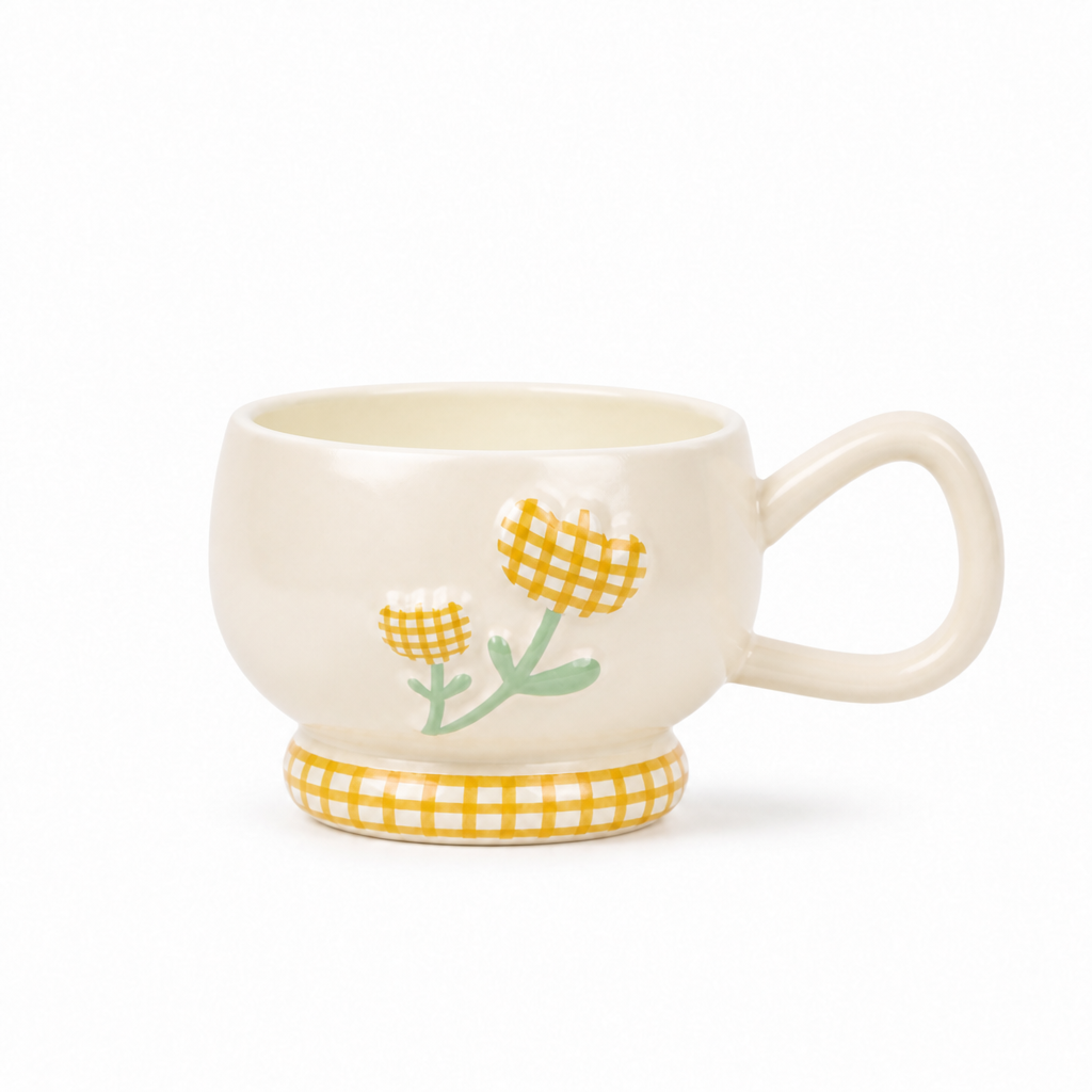 Mug Fleur Vichy – Céramique à Pied