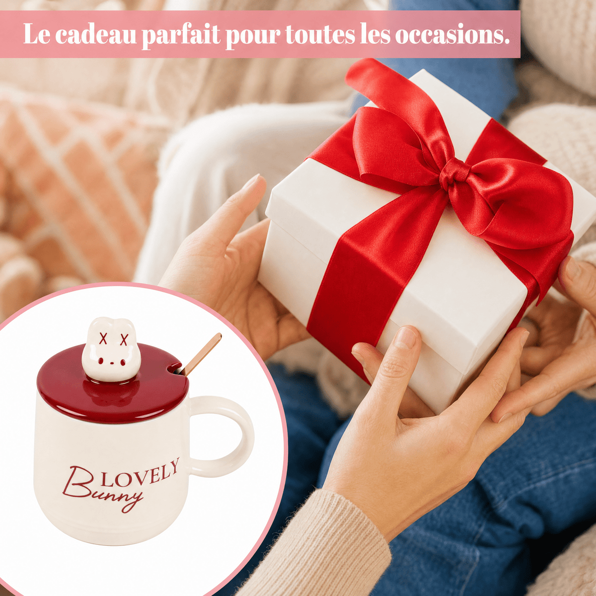 Mug Céramique Cherry Rabbit avec Couvercle et Cuillère — Lot de 3 - Librairie Oxford City