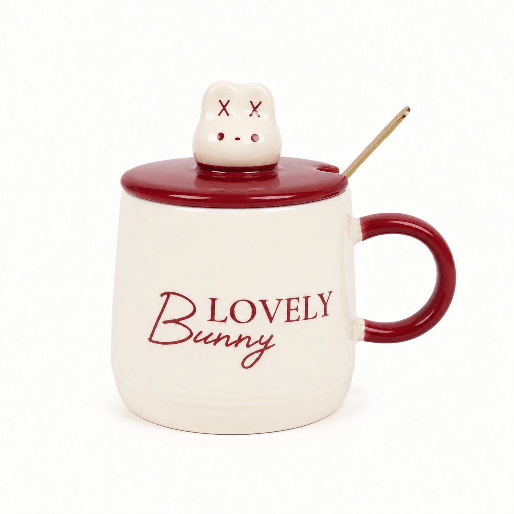 Mug Céramique Cherry Rabbit avec Couvercle et Cuillère — Lot de 3 - Librairie Oxford City