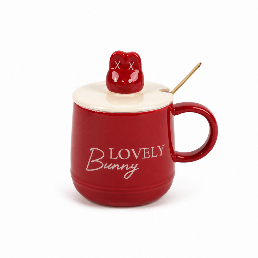 Mug Céramique Cherry Rabbit avec Couvercle et Cuillère — Lot de 3 - Librairie Oxford City