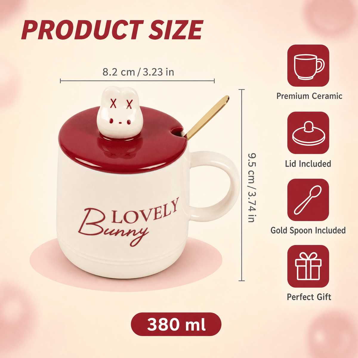 Mug Céramique Cherry Rabbit avec Couvercle et Cuillère — Lot de 3 - Librairie Oxford City