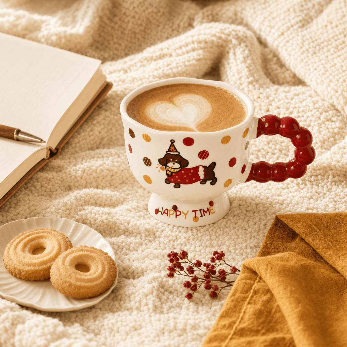 Mug en Céramique Happy Time — Illustration Chien - Librairie Oxford City