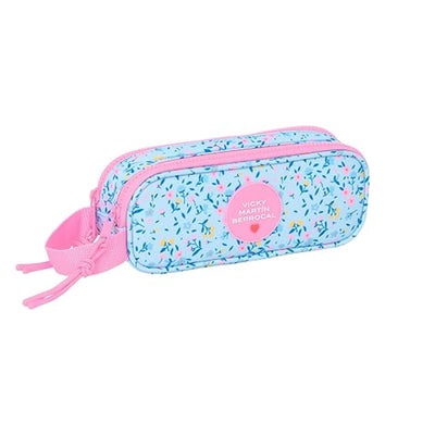 Trousse 2 Zips Fleur Vicky Martín Berrocal — Bleu & Rose - Librairie Oxford City