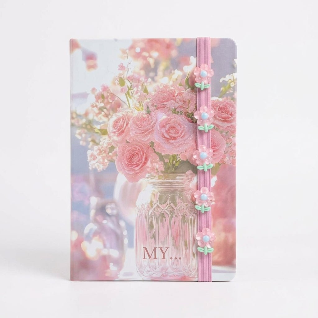 Notebook A5 Fantaisie – Couverture Décorative & Fermeture Élastique avec Breloques | Modèles Assortis - Librairie Oxford City
