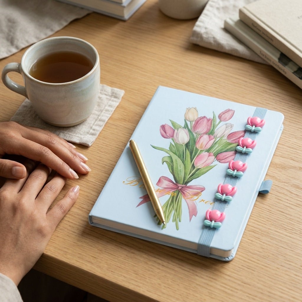 Notebook A5 Fantaisie – Couverture Décorative & Fermeture Élastique avec Breloques | Modèles Assortis - Librairie Oxford City