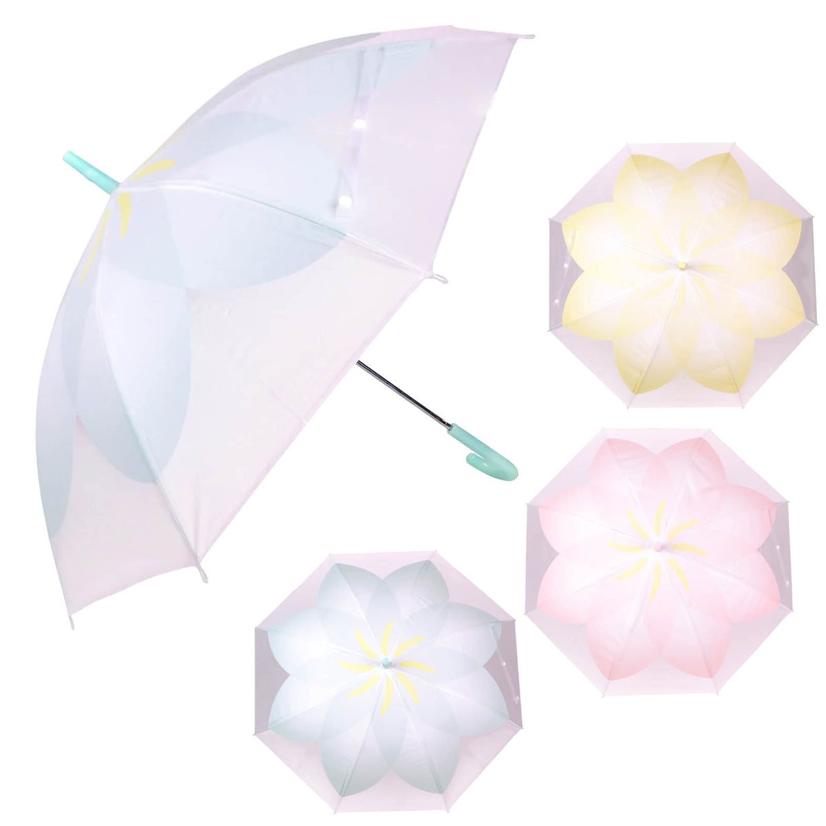 Parapluie Transparent à Motif Floral — Blanc, Jaune & Bleu - Librairie Oxford City