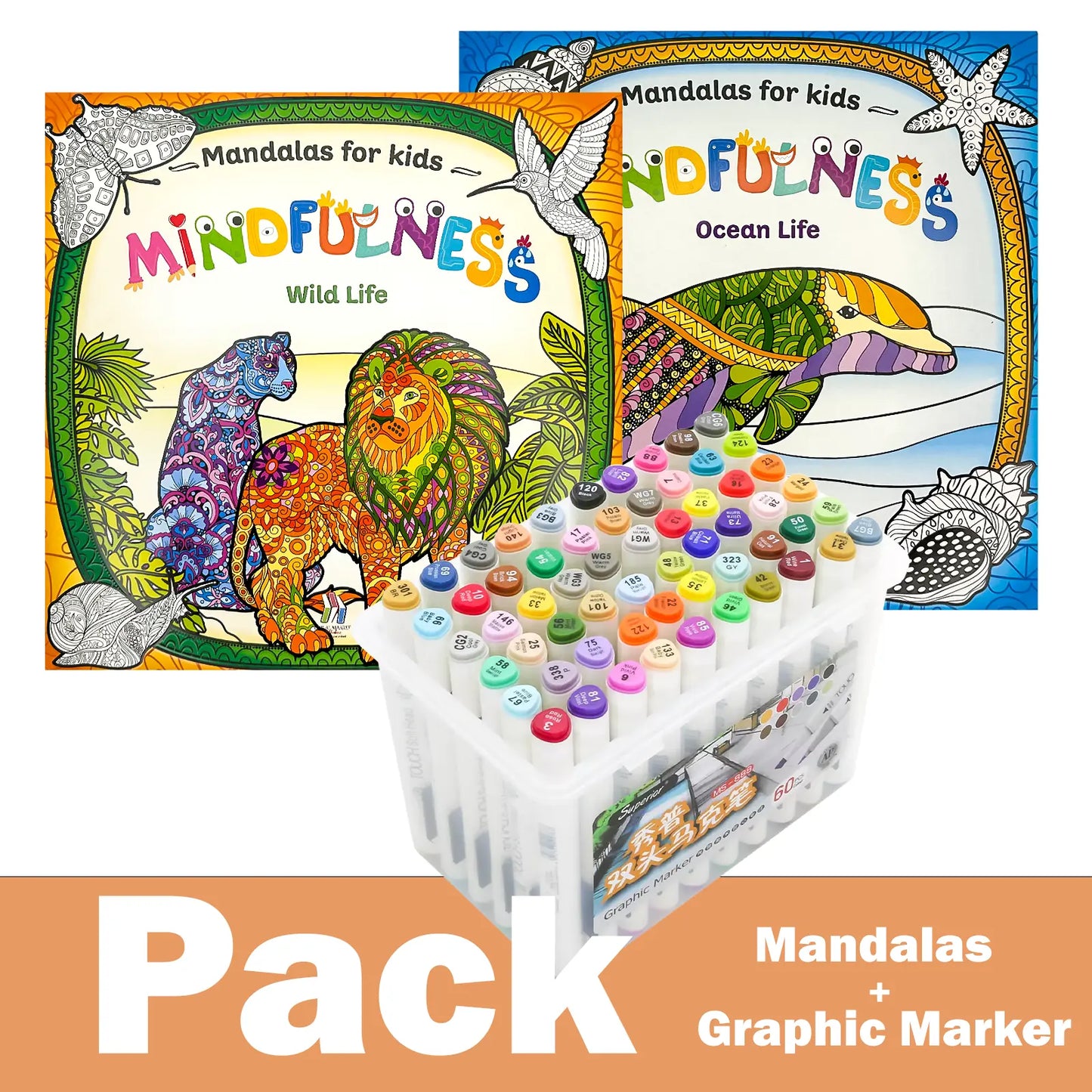 🧘‍♀️ Pack Mandalas + Crayons Graphic Marker — Mindfulness Kids - Librairie Oxford City