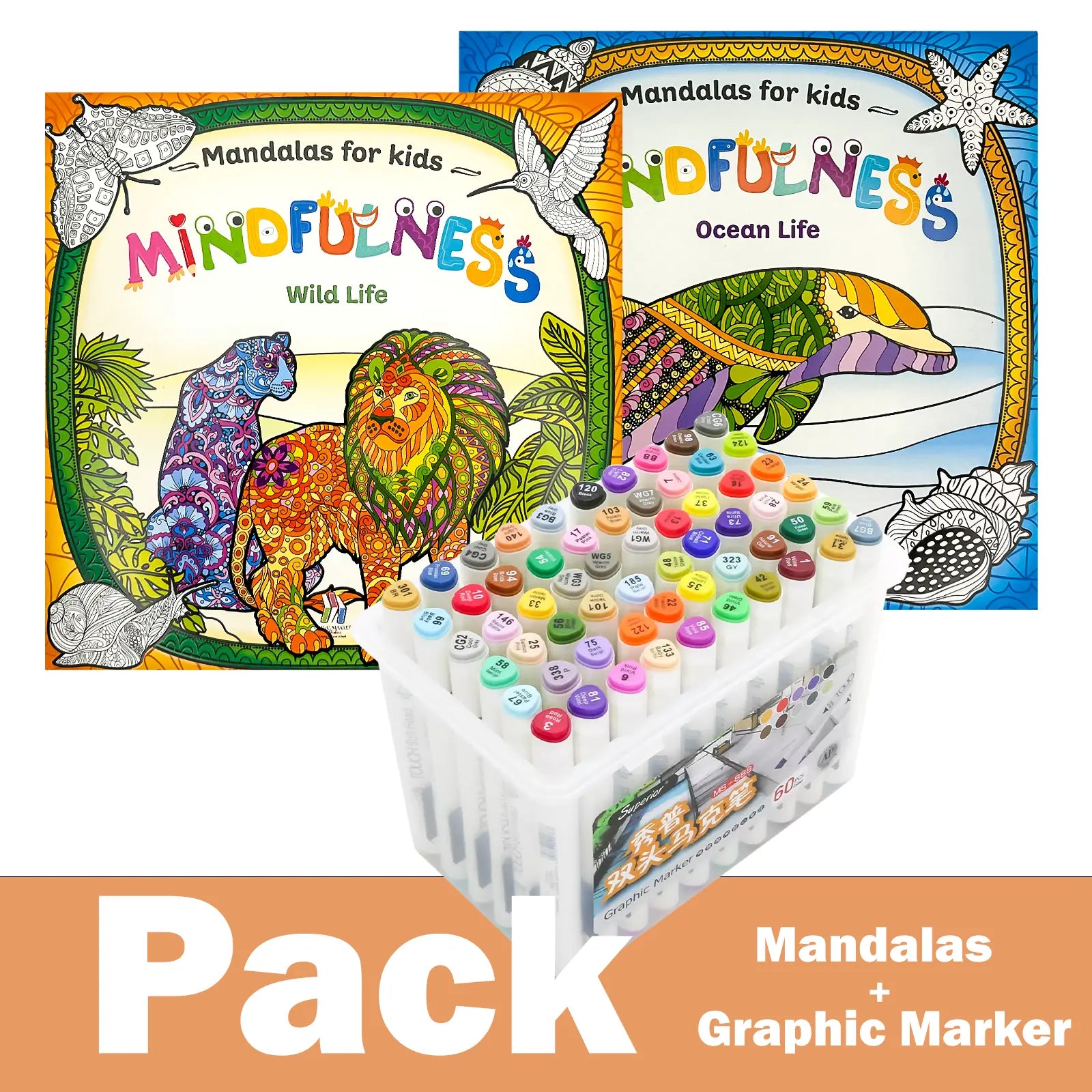 🧘‍♀️ Pack Mandalas + Crayons Graphic Marker — Mindfulness Kids - Librairie Oxford City