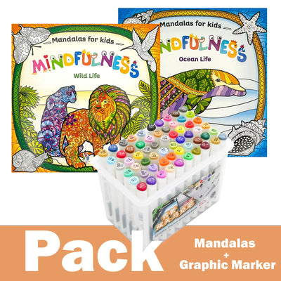 🧘‍♀️ Pack Mandalas + Crayons Graphic Marker — Mindfulness Kids - Librairie Oxford City