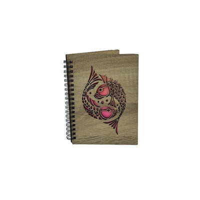 Notebook A6 En Bois - Design Poisson, Oiseau, Chat, Guitar - Librairie Oxford City