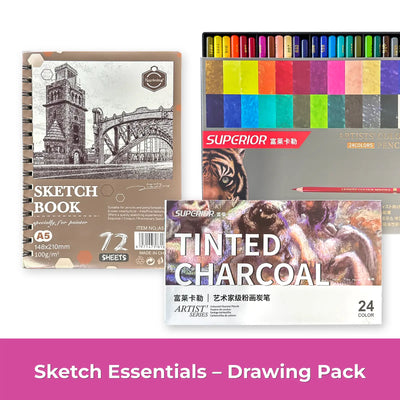 Pack Sketch & Dessin – Crayons Artistiques 24 Couleurs + Carnet Sketch A5 (72 feuilles) - Librairie Oxford City