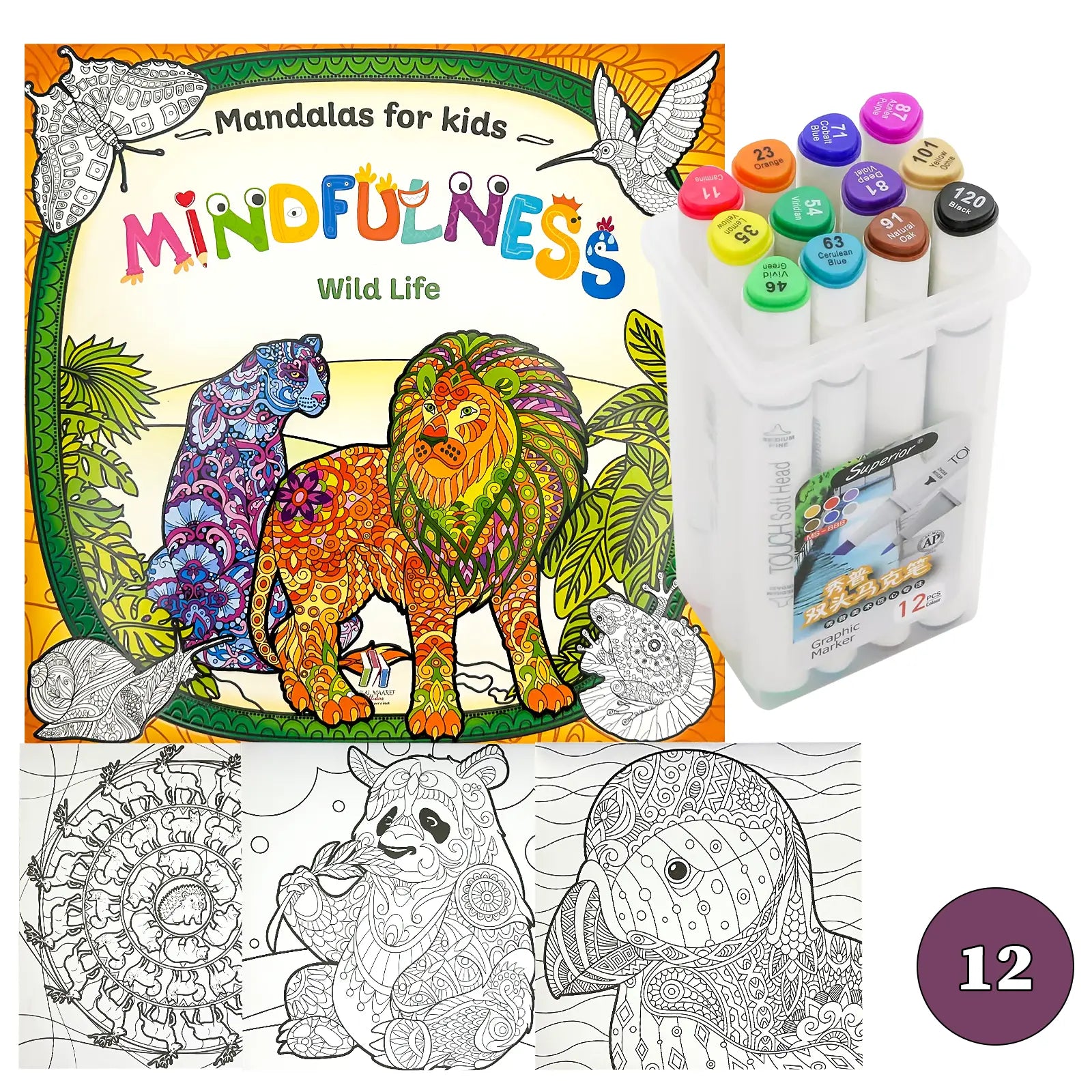 🧘‍♀️ Pack Mandalas + Crayons Graphic Marker — Mindfulness Kids - Librairie Oxford City