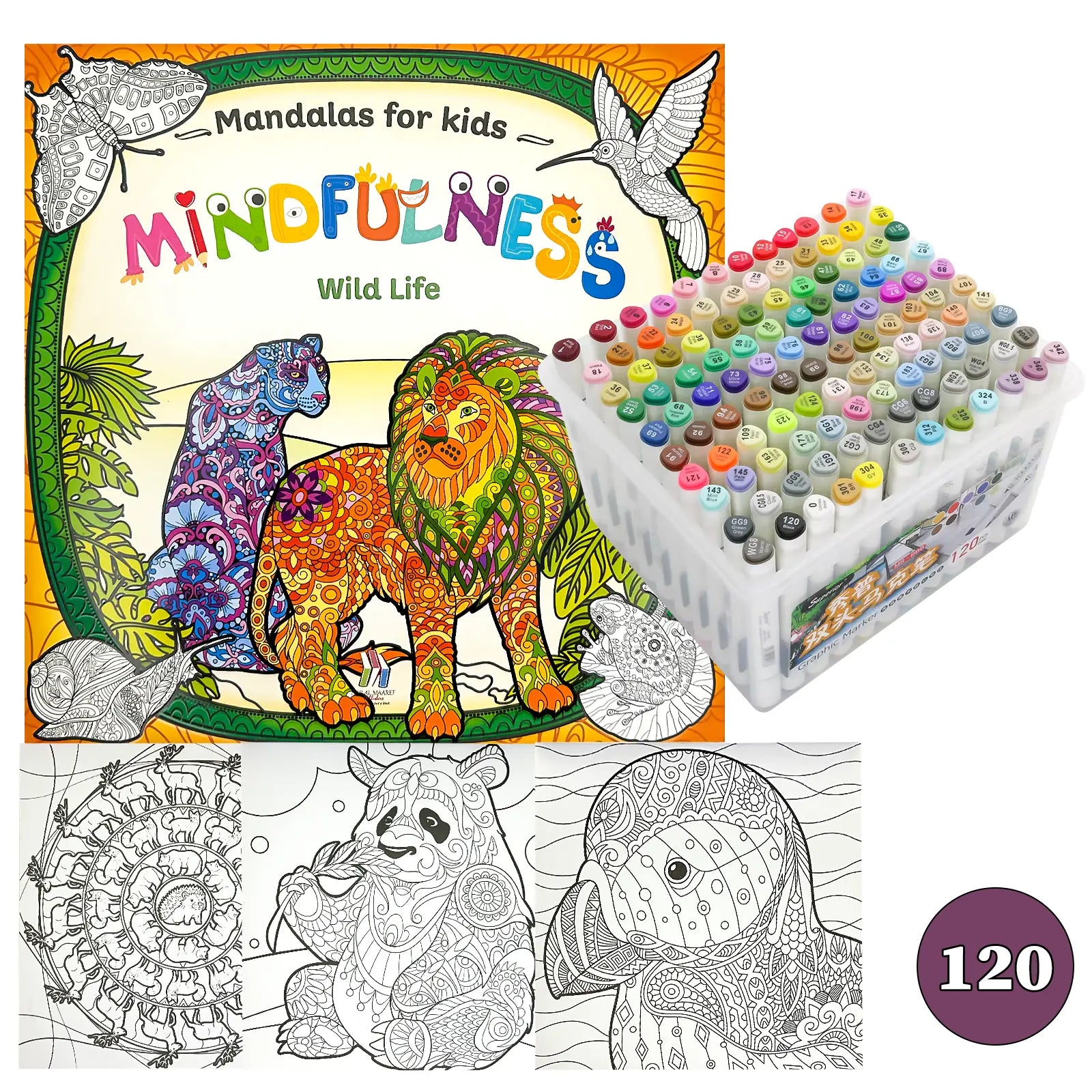 🧘‍♀️ Pack Mandalas + Crayons Graphic Marker — Mindfulness Kids - Librairie Oxford City
