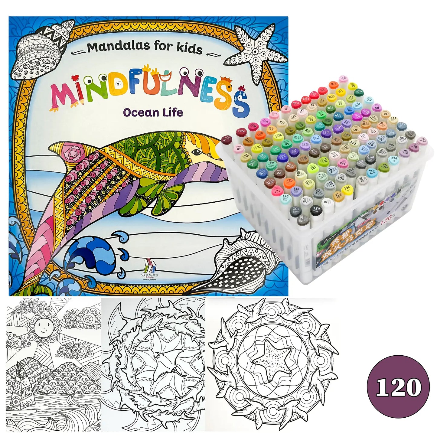 🧘‍♀️ Pack Mandalas + Crayons Graphic Marker — Mindfulness Kids - Librairie Oxford City
