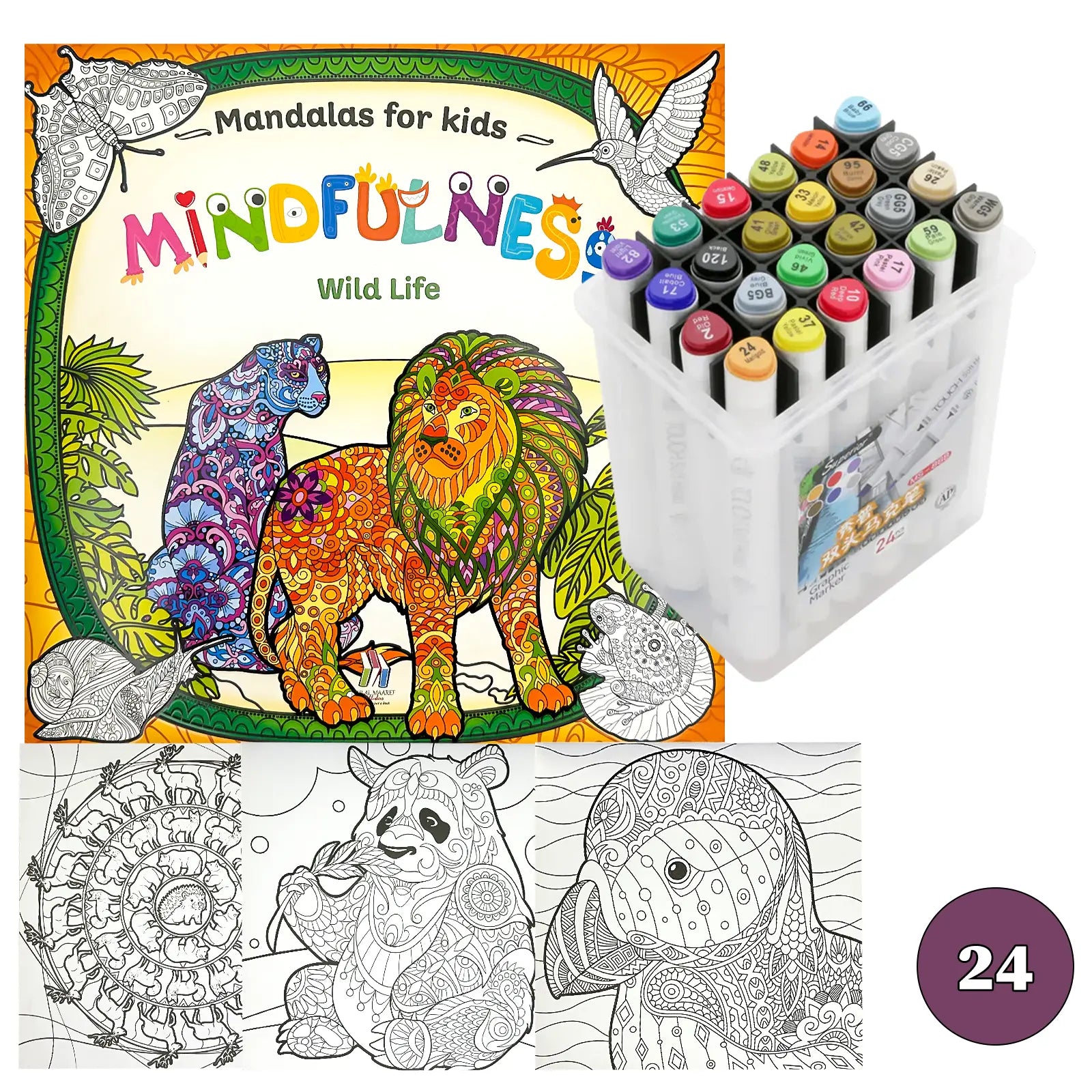 🧘‍♀️ Pack Mandalas + Crayons Graphic Marker — Mindfulness Kids - Librairie Oxford City