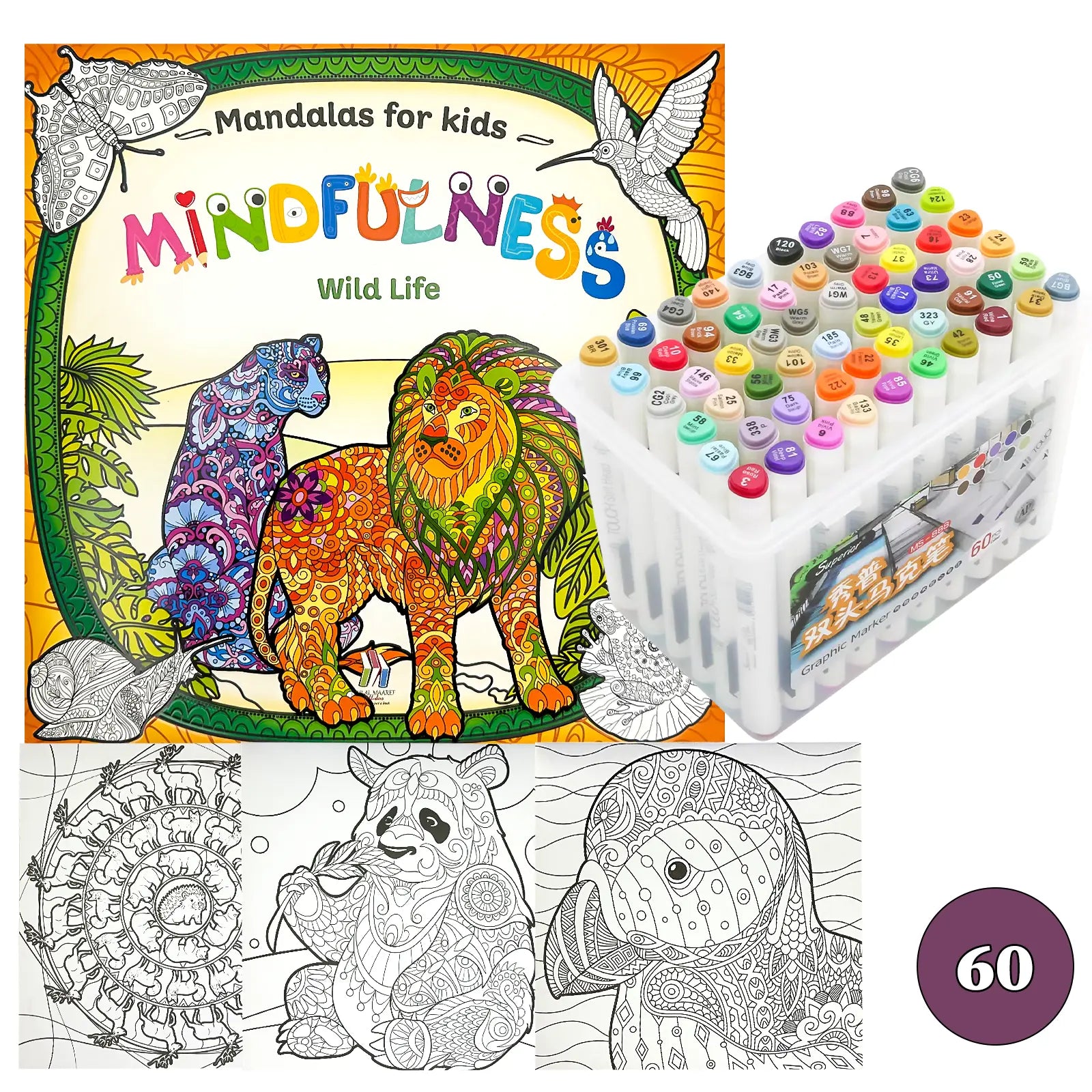 🧘‍♀️ Pack Mandalas + Crayons Graphic Marker — Mindfulness Kids - Librairie Oxford City