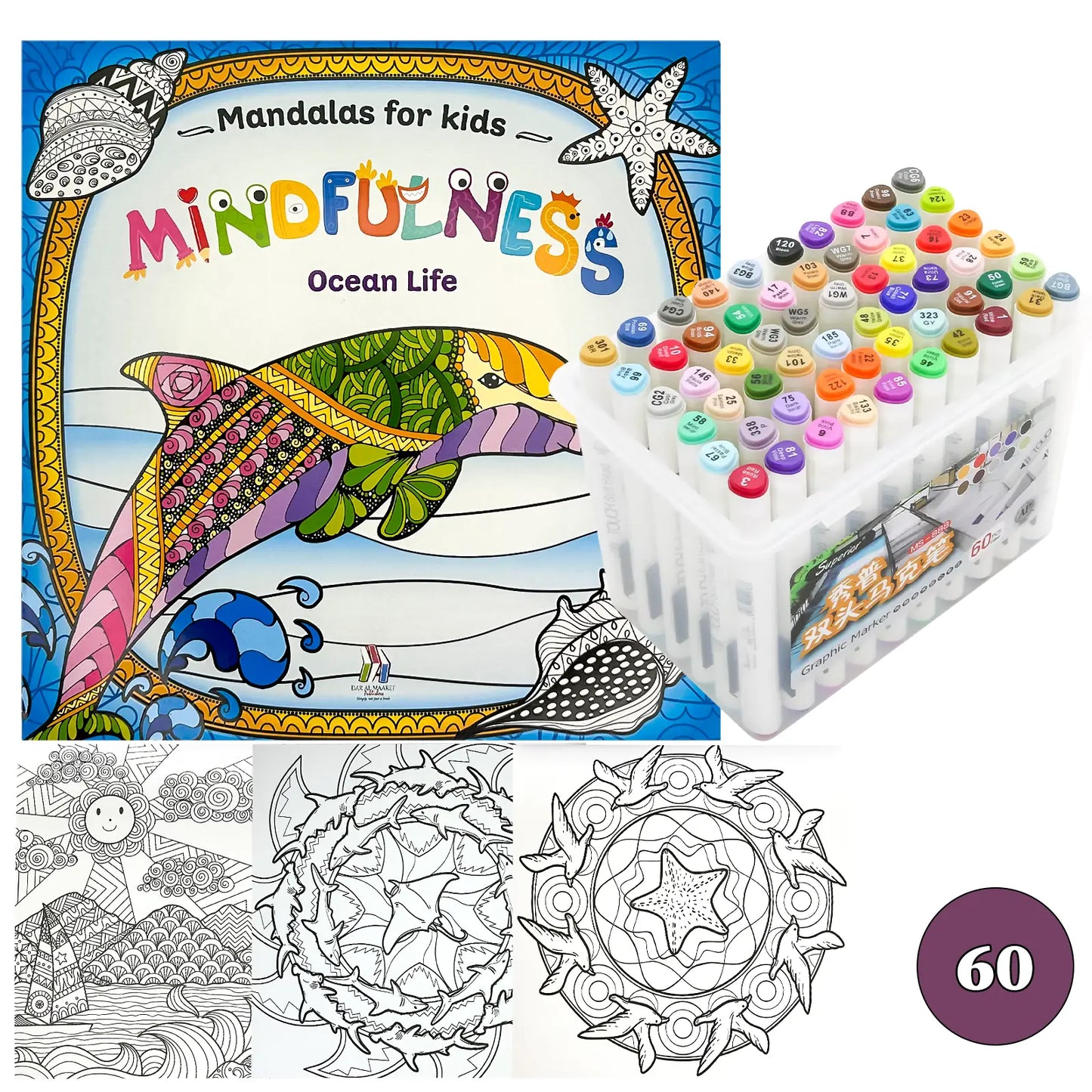 🧘‍♀️ Pack Mandalas + Crayons Graphic Marker — Mindfulness Kids - Librairie Oxford City