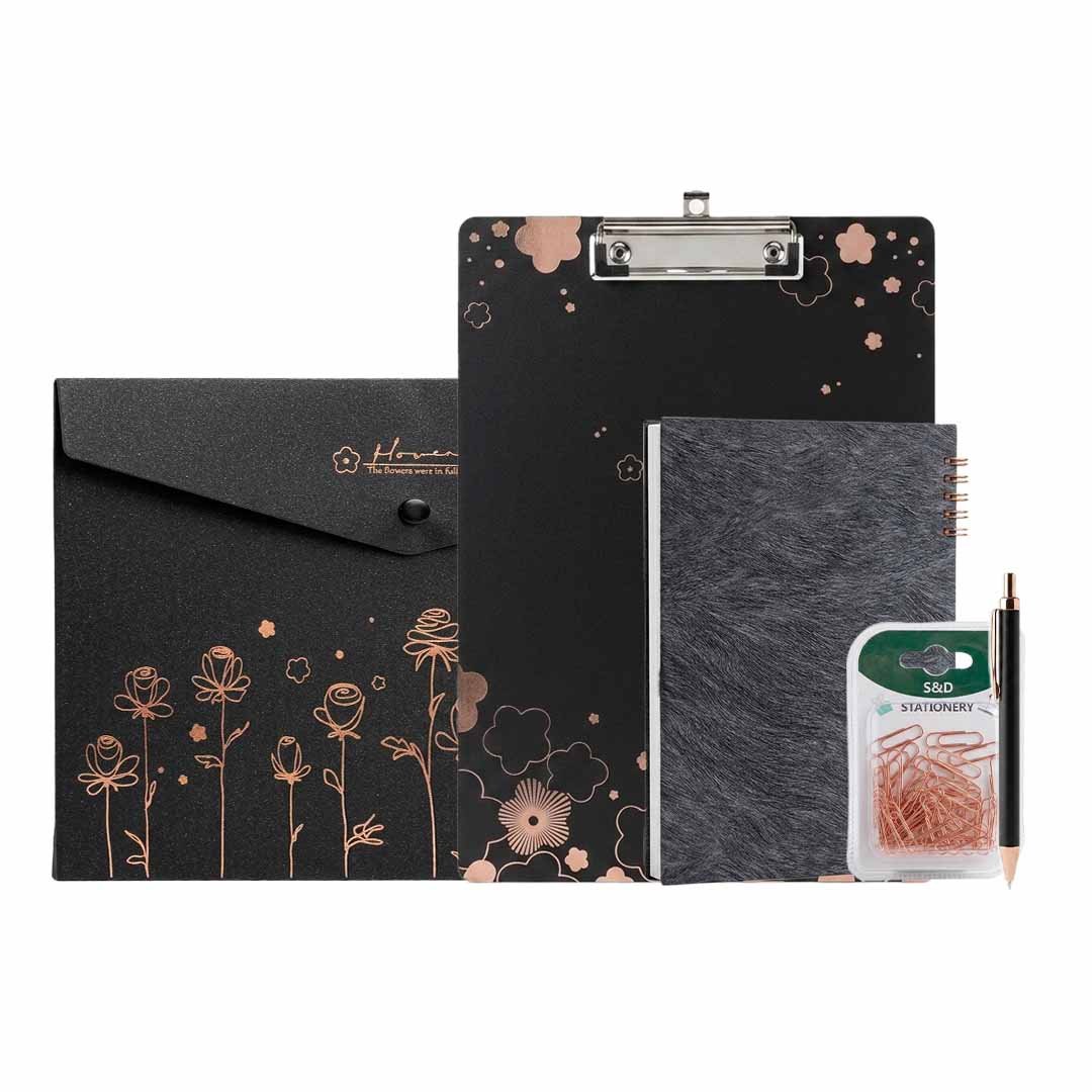 Pack Bureau Élégant Noir & Or Rose — 5 Pièces Premium - Librairie Oxford City