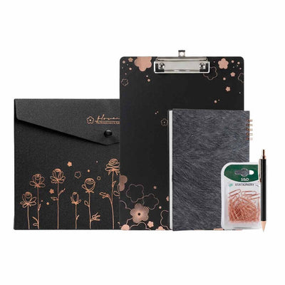 Pack Bureau Élégant Noir & Or Rose — 5 Pièces Premium - Librairie Oxford City