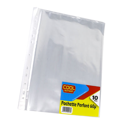 Paquet De 10 Pochettes Perforées 60 Microns Lisse COOL SCHOOL - Librairie Oxford City