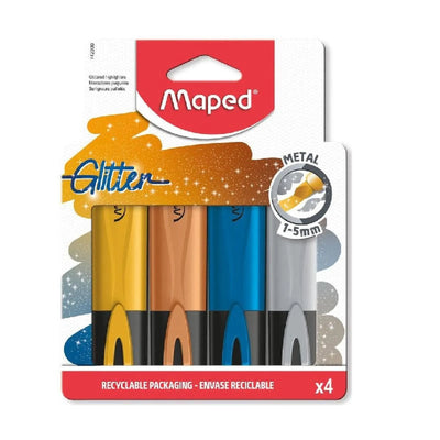 POCH 4 MARQ FLUO GLITTER METAL MAPED - Librairie Oxford City
