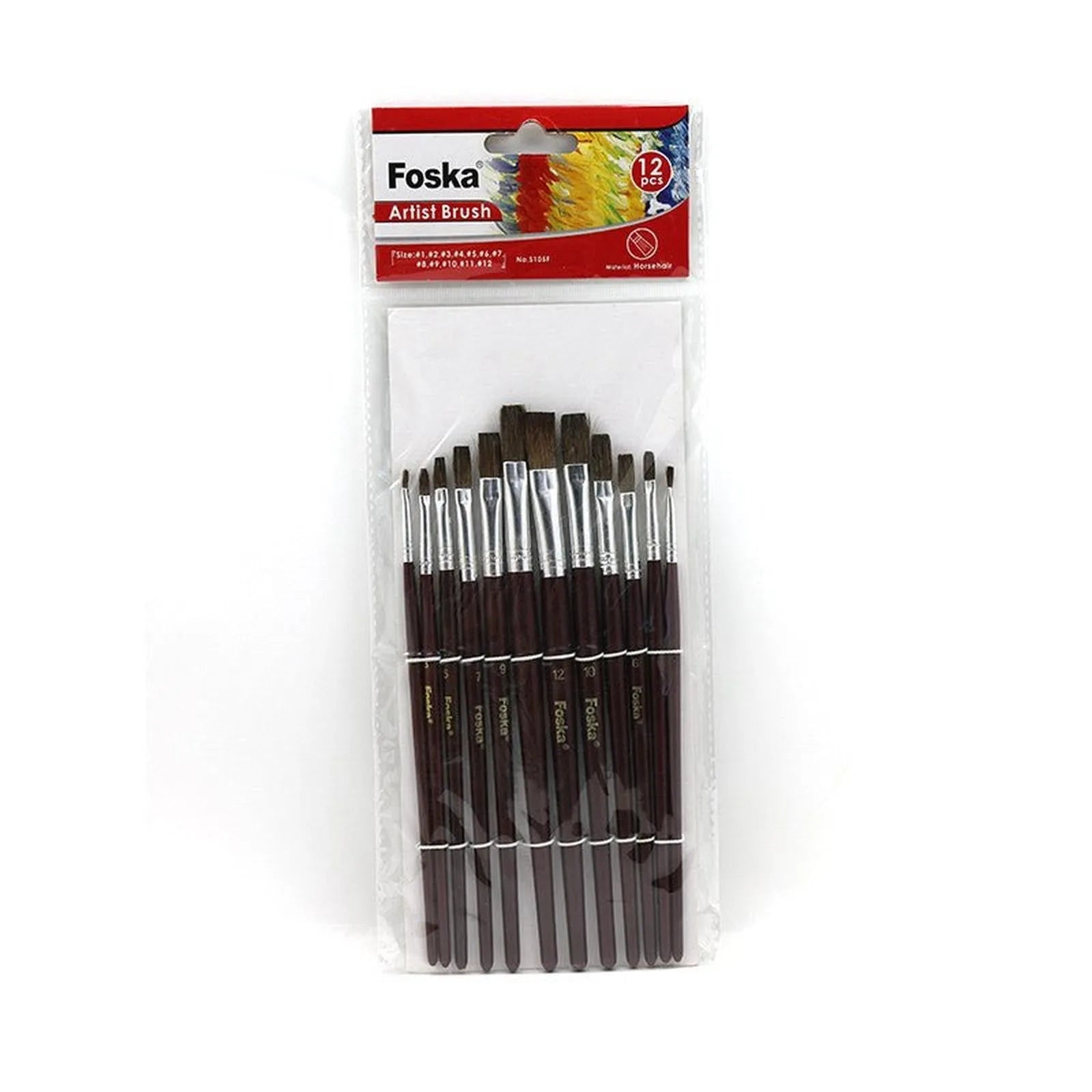 POCHETTE DE 12 PINCEAUX PLAT S105F FOSKA - Librairie Oxford City