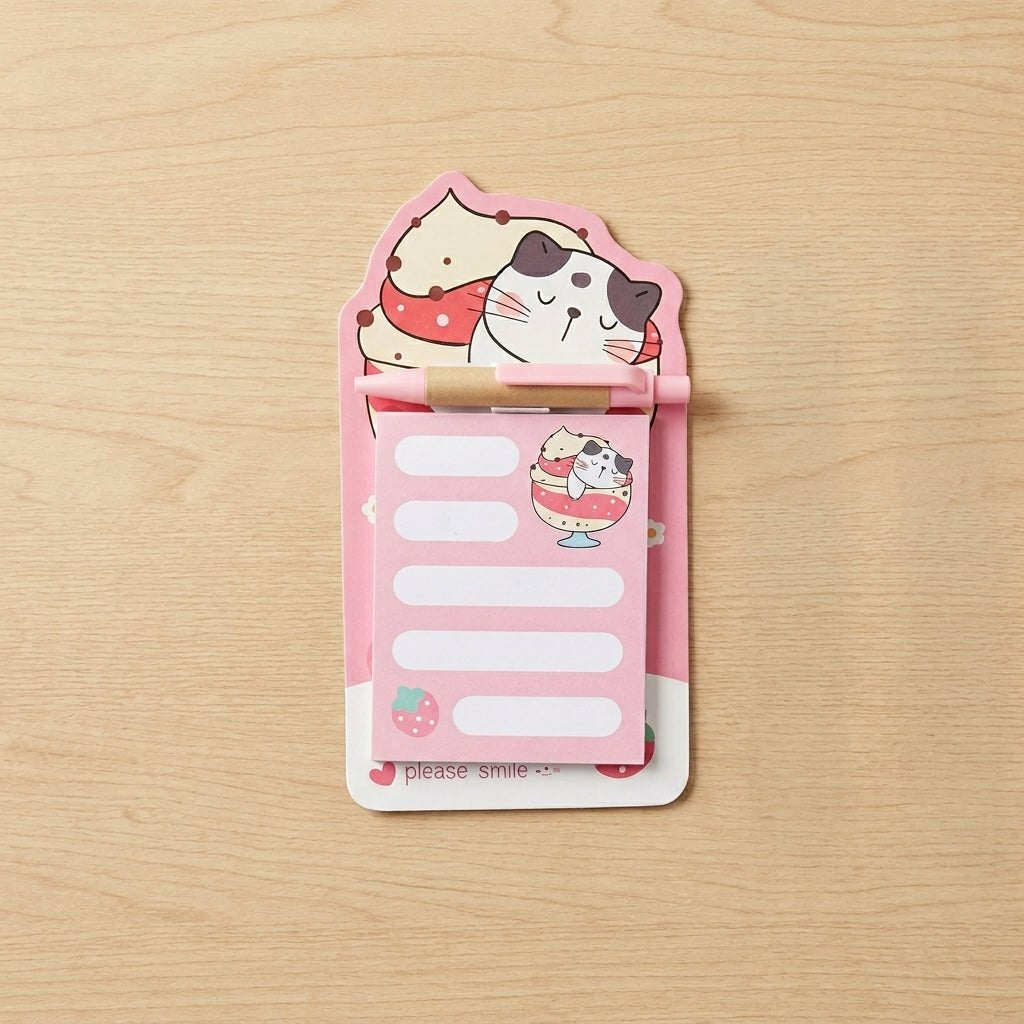 Bloc - notes Magnétique Chat Kawaii avec Stylo — Please Smile - Librairie Oxford City
