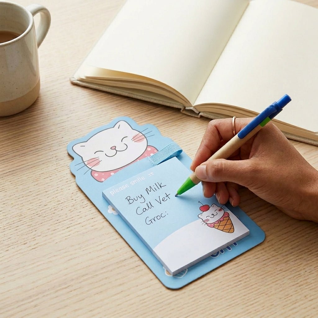Bloc - notes Magnétique Chat Kawaii avec Stylo — Please Smile - Librairie Oxford City