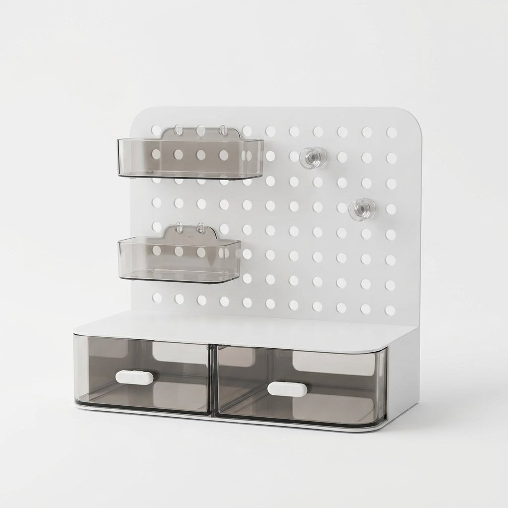 Organiseur de Bureau avec Pegboard et Tiroirs Transparents — Blanc / Beige - Librairie Oxford City