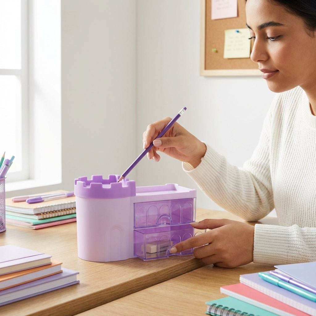 Organiseur de Bureau Château avec Tiroirs — Bleu / Rose / Vert / Violet - Librairie Oxford City