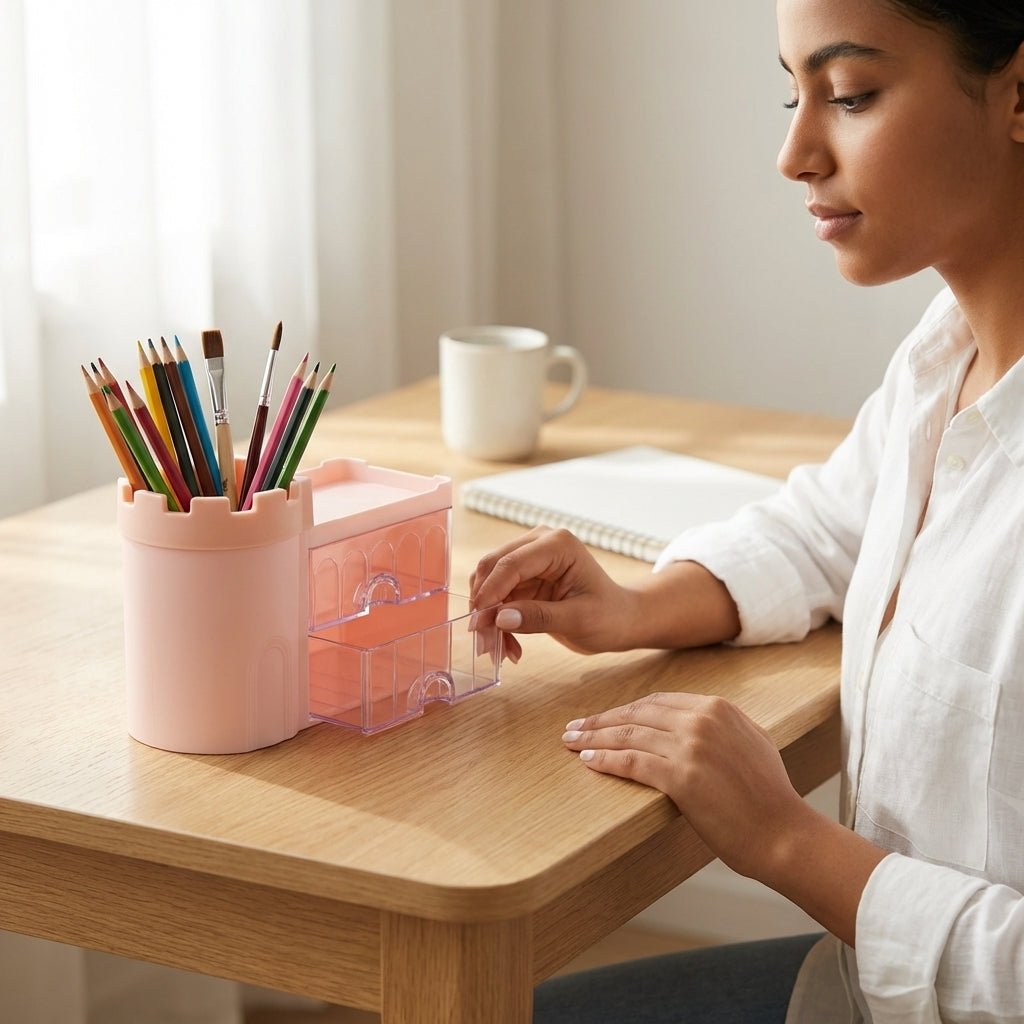 Organiseur de Bureau Château avec Tiroirs — Bleu / Rose / Vert / Violet - Librairie Oxford City