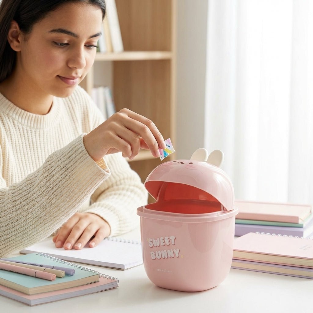 Mini Corbeille de Bureau Lapin Kawaii — Rose - Librairie Oxford City